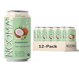 NOOMA - Daily Wellness Soda - Low Calorie & Low Sugar Healthy Soda - Organic & No Sucralose or Aspartame - Supports Muscle Recovery & Immune System - Vegan - Coconut Lime - 12 Pack (12oz each)