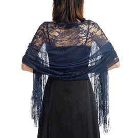 Green Pakira Women's Formal Stole, Cute, Lace, Floral Pattern, Spring/Summer, Large, Thin, Lightweight, Wedding, Birthday, Gift, Shawl, Air Conditioning, All Seasons, Dress Stole, navy