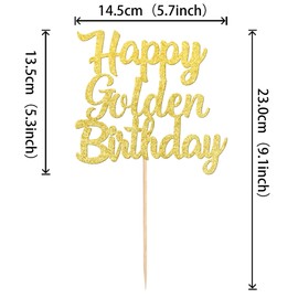ZHUOWEISM 1 PCS Happy Golden Birthday Cake Topper Gold Glitter Birthday Cake Pick for Celebrating Birthday Anniversary Theme Party Cake Decorations Supplies