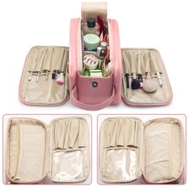 ZHENNAN Reisenthel Cosmetic Bag, Large, Waterproof PU Leather Maka Up Bag, Women's Travel Makeup Bag for Handbag, Make-Up Bag with Makeup Brush Placement, pink, travel makeup bag