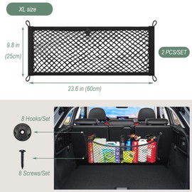 KAKKOII 2 Layer Small Cargo Net,Cargo Storage Pocket Net, Mesh Elastic Pouch Organizer with Mounting Screws Hooks for Car,Rv, Trunk,Boats,SUV, Truck (2 Pack, 23.6 x 9.8Inch(60 x25cm)