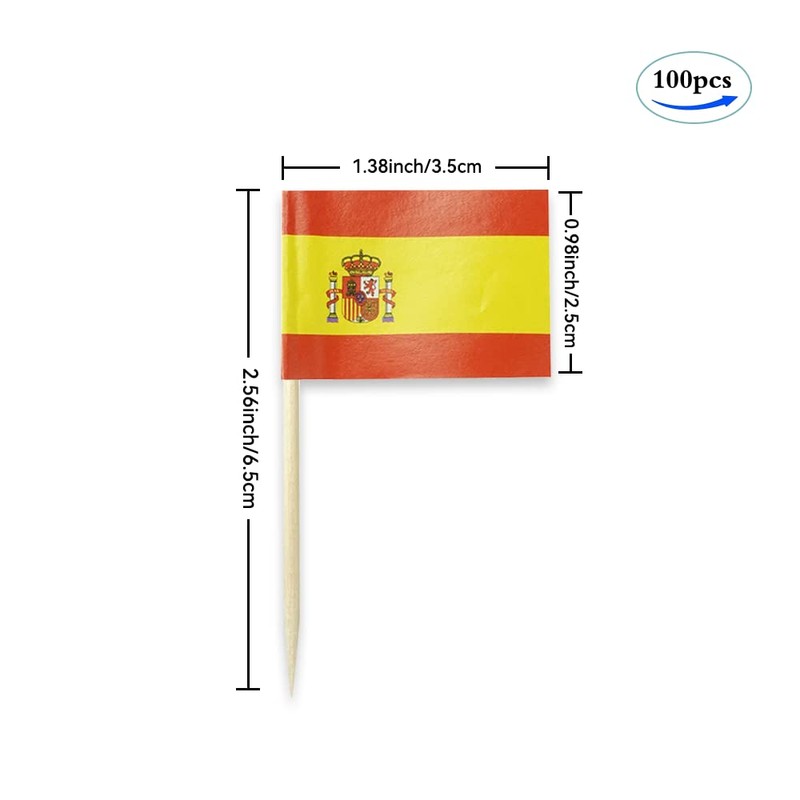 Spain Flag, 100 PCS Small Mini Spanish Flag Toothpicks, National