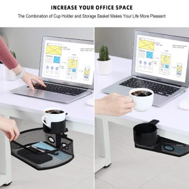 MASTLU Under Desk Organizer,Cup Holder,Table Management Tray, Swivel Pencil Drawer, Office No Drill Steel Organizers,360 Spin Hidden Storage Box with Sturdy C-Clamp,Easy Install (Black)