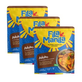 Fila Manila Delicious Filipino Soy Garlic Simmer Sauce Adobo, Wheat-Free Tamari Soy Sauce, Garlic, & Onion, Mild, Vegan, No MSG, No Sugar Added, Gluten Free, Dairy Free, (24 Ounce)