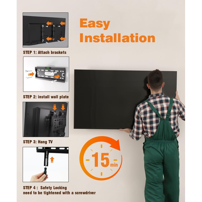 Solid As Mountain Fixed TV Wall Mount Low Profile for