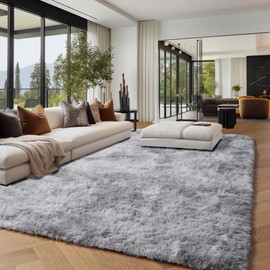 PAGISOFE Light Grey Shaggy Abstract Area Rug 6x9 Feet, Plush Fluffy Rugs for Living Room, Soft Rugs for Bedroom, Furry Rugs for Girls Boys Kids Room, Large Fuzzy Rug for Playroom, Shag Carpet