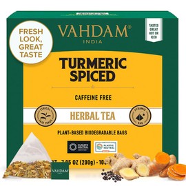 VAHDAM, Turmeric Spice Herbal Tea Bags (100 Count) Caffeine Free, Non GMO, Gluten Free | 100% Pure Herbal Tisane - Savory & Spicy | Whole Loose-Leaf Tea Bags | Resealable Ziplock Pouch
