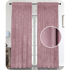 BEAUTEX Velvet Curtain, Ruffle Tape, U-Tape Curtain, Darkening and Opaque, 140 x 145 cm (Width 140 cm, Height 145 cm, Pink)