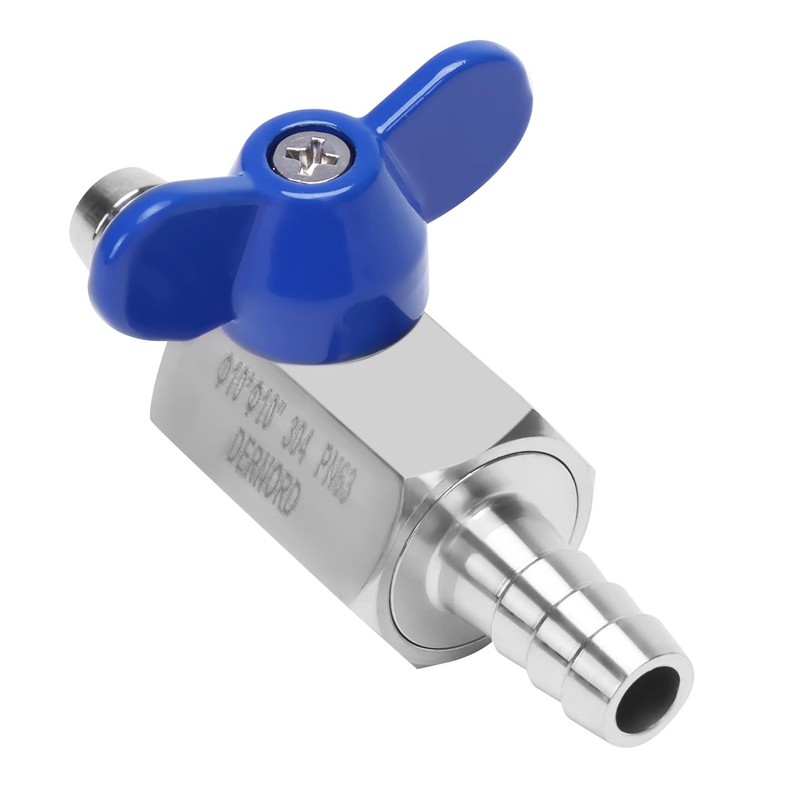 DERNORD 3/8" Hose Barb Ball Valve SS304 Mini Shut Off