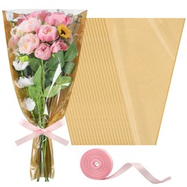 30 PCS Flower Wrapping Bags for Bouquets 17.7 x 9 Inch Floral Packing Sleeves with Ribbon Kraft Paper Flower Sleeves for Valentines Mother's Day Birthday Wedding Graduation Gift Florist Wrap Supplies