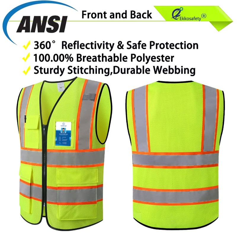 Ekkosafety Reflective Mesh Safety Vest for Men Women with 5