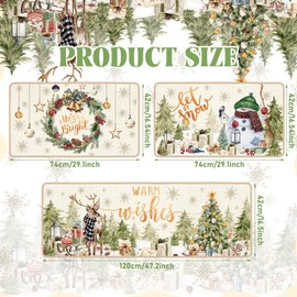 Drydiet 3 Pcs Christmas Kitchen Rugs and Mats Set Winter Farmhouse Non Slip Runner Rug Christmas Tree Snowman Waterproof Floor Mat for Xmas Winter Kitchen Bathroom Hallway Door Home Decorations