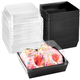 Ocmoiy Small Charcuterie Boxes with Clear Lids, To Go Paper Disposable Food Containers, 5 Inches Bakery Dessert Boxes for Sandwich, Cookie, Pastry, Cake Slice (Black, 50ct)