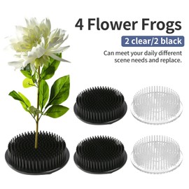 TS-MAYKA 4 Pcs Flower Frog, Plastic Pin Floral Frog Round Flower Arrangement Holder, Flower Frogs for Arrangements Vase (Black+Clear)