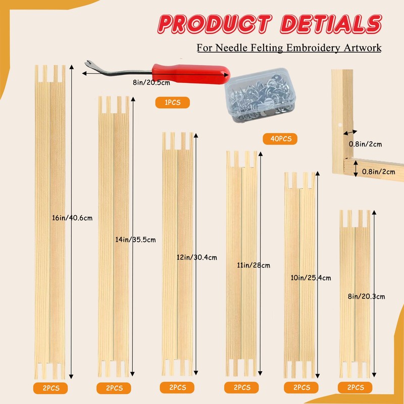 12 Pcs 3 Sets Stretcher Bars for Needlework 6 Sizes