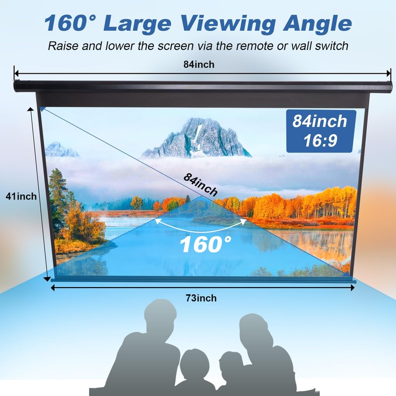 Projector Screen Motorized 84 Inch 16:9 HD Electric Projector Screen