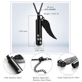 Minicremation Cremation Jewelry Paw Print Urn Necklaces for Human Pet Ashes Cylinder Urn Pendant Keepsake Memorial Ash Locket Holder Necklace for Men Women