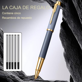 Boligrafo Elegante de Gel Caja de Regalo, Pluma Elegante con 5 Recargas Adicionales Negras de 0,5 mm, Perfecta Regalos de Agradecimiento para Colegas y Regalo del Día del Maestro para Hombre y Mujer