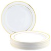 MATANA 50 Premium White Plastic Dinner Plates with Gold Rim,