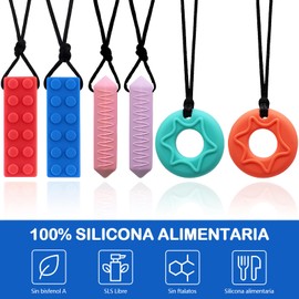 YCQYNHQ Collar Mordedor Sensorial 6pcs,Collares Masticables para Niños Sensoriales,Adecuados para Niños y Niñas con Autismo, Mordedores sin BPA para Bebés y Niños Pequeños en Fase de Dentición
