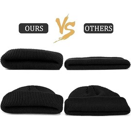 VAWSVOCS Beanie, Men's Baseball Cap, Trawler Watch Cap, Skull Cap, Lapel Cap, Unisex, Winter, Fisherman, Black, 56, black