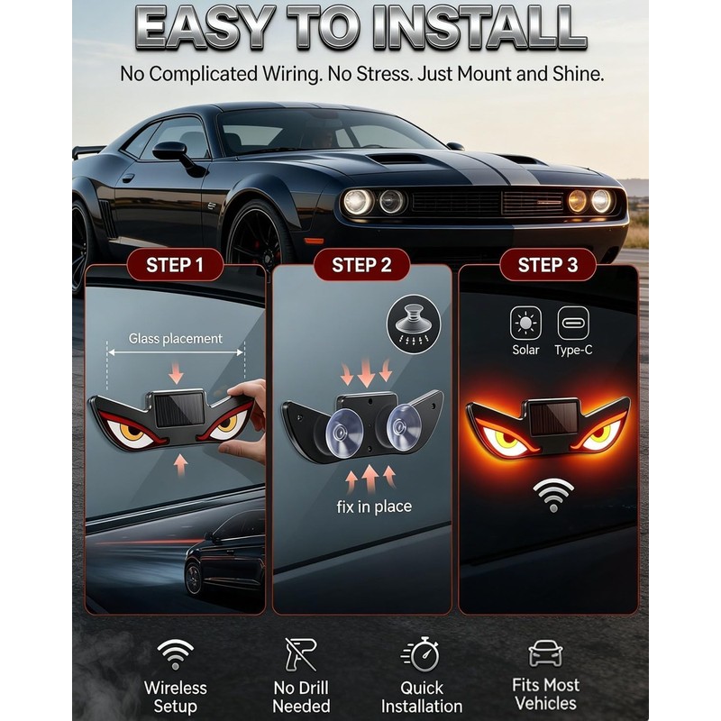 Solar Powered Devils Eyes LED Car Light, Devil Eyes Lights
