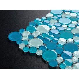 Simple Tile - 5 Sheets Glass Mosaic Tile for Kitchen Backsplash, Bathroom Shower Wall, Etc, Bubble Collection, Mixed Rounds, 12"X12"X5/16 (Set of 5 Sheets, GM 4104 - Ocean)
