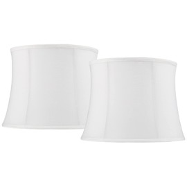 Set of 2 Softback Drum Lamp Shades White Cream Medium 11.5" Top x 13.5" Bottom x 10" High Spider with Replacement Harp and Finial Fitting - Springcrest