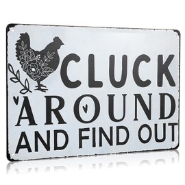 8 x 12 Inches Funny Chicken Coop Sign 'Cluck Around And Find Out' Tin Sign Metal Tin Plaque Decorations for Home Farm Chicken Coop Farmhouse Kitchen Garden