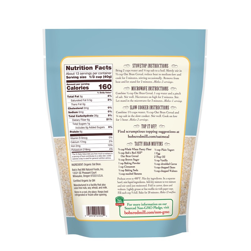 Bob's Red Mill Organic High Fiber Oat Bran Hot Cereal,