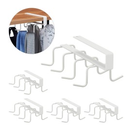5 x Haken Schrankeinsatz, 8 Haken, Metall, ohne Bohren, Hakenleiste Kleiderschrank, Regal, HBT 6,5x10x18 cm, weiß