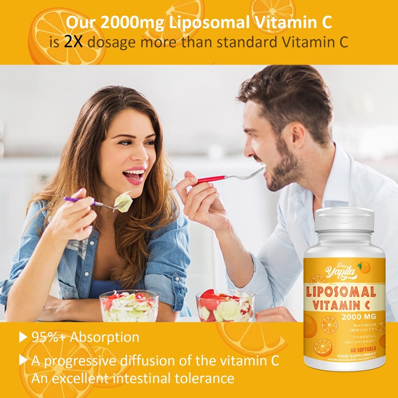 Liposomal Vitamin C Capsules 2000 mg (4 Pack), Maximum Absorption,