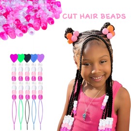 Ningrou 406 Pcs Hair Beads Kit for Kids Girls, 200Pcs 12x11mm Hair Beads for Braids, 200Pcs Mini Elastic Rubber Bands, 5Pcs Quick Beaders, DIY Large Pony Beads for Hair Loc Dreadlock Beads for Women
