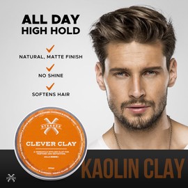 Steezee Clever Clay - Natural Finish Styling Hair Clay for Men - All Hair Types - Reworkable All Day Hold- Cruelty Free- Paraben & Sulphate Free, 3.4 oz