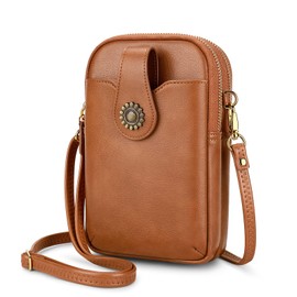 RONSIN Small Crossbody Cell Phone Purse for Women Holder Wallet Purse Shoulder Bag Adjustable Strap (Brown Purse)