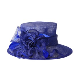 HIMESPORT Sinamay Bowler Fascinators Derby Hats for Women Ladies Flower Feather Wedding Bridal Pillbox Tea Party Dress Fedora Hat Royal Blue