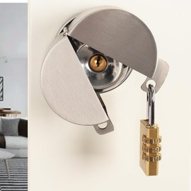 TEMEILI Door Knob with Lock，Without Drilling Door Handle Lock，from Outside Prevents Turning of Door Knob and Access to Keyhole,for Apartment Evictions，Childproof (Stainless Steel with Padlock)