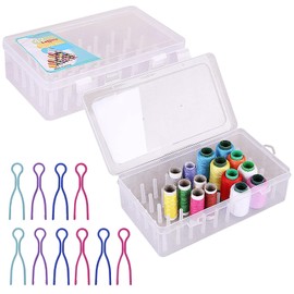 Nizirioo Pack of 2 Sewing Thread Box, Storage Box, Sewing Thread Storage Box, 42 Thread Rolls, Sewing Thread Box, Clear Plastic Yarn Rolls, Transparent for Needles, Wire Storage Box for Sewing Threads