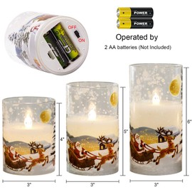 Wondise Santa Claus Glass Flameless Candles Remote and Timer, Battery Operated Real Wax LED Flickering Pillar Candles White Cold Light Window Christmas Holiday Decor D3 x H4, 5", 6"