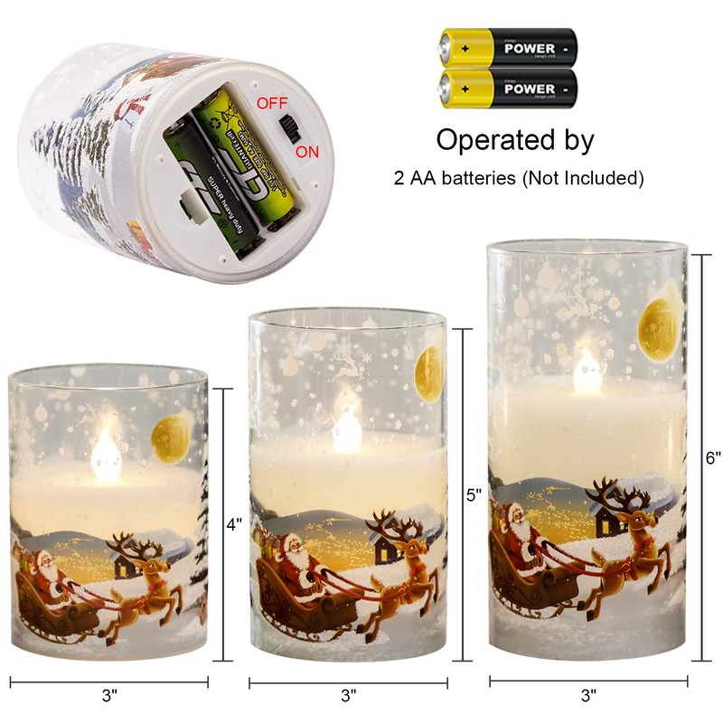Wondise Santa Claus Glass Flameless Candles Remote and Timer, Battery