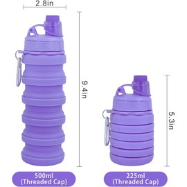 ＲＵＥＩＵＲＩ Collapsible Water Bottle, Foldable Cup,500Ml Collapsible Sport Water Bottle Bpa Reusable Travel Water Bottles For Hiking Biking Running Outdoor Gym (Gray+Purple)
