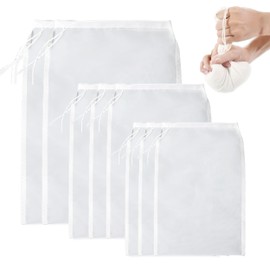 8Pcs Nut Milk Bags Reusable, 200 Mesh Cheese Clothes for Straining, 3Sizes Drawstring Nut Milk Bag Gauze Filter Bags Nylon Filter Strainer for Soy Milk Cashew Juice Walnut Milk