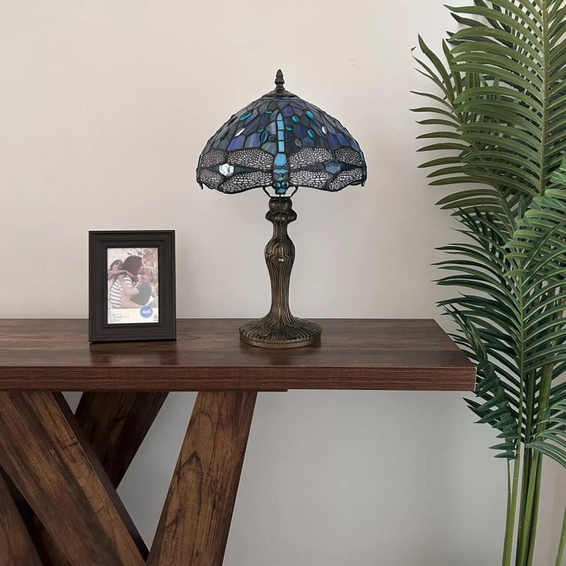 Enjoy Decor Lamps Tiffany Style Table Lamp Blue Stained Glass