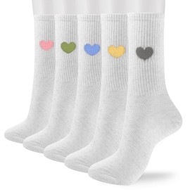 Corlap Women's Crew Calf Cotton Socks Fun Cute Heart Thin Soft Dress Socks,Above Ankle High Casual Socks(5Pairs Gifts Box)