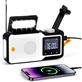 Litake Multi-functional Disaster Prevention Radio, Automatic Selection Station, 5,000 mAh, LED Light, Solar Radio, AM/FM Preset Function, SOS, USB Charging, Smartphone Charging, Hand Crank, Flashlight