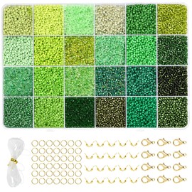 Vtssvow 2mm Glass Seed Beads for Bracelets Making, 24 Colors 22000pcs Friendship Bracelet Making Kit, Small Glass Beads for Jewelry Making (Mix 24 Color, Green)