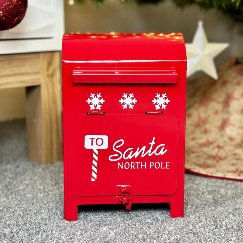 Christmas Post Box 15x23cm To Santa North Pole Red Metal