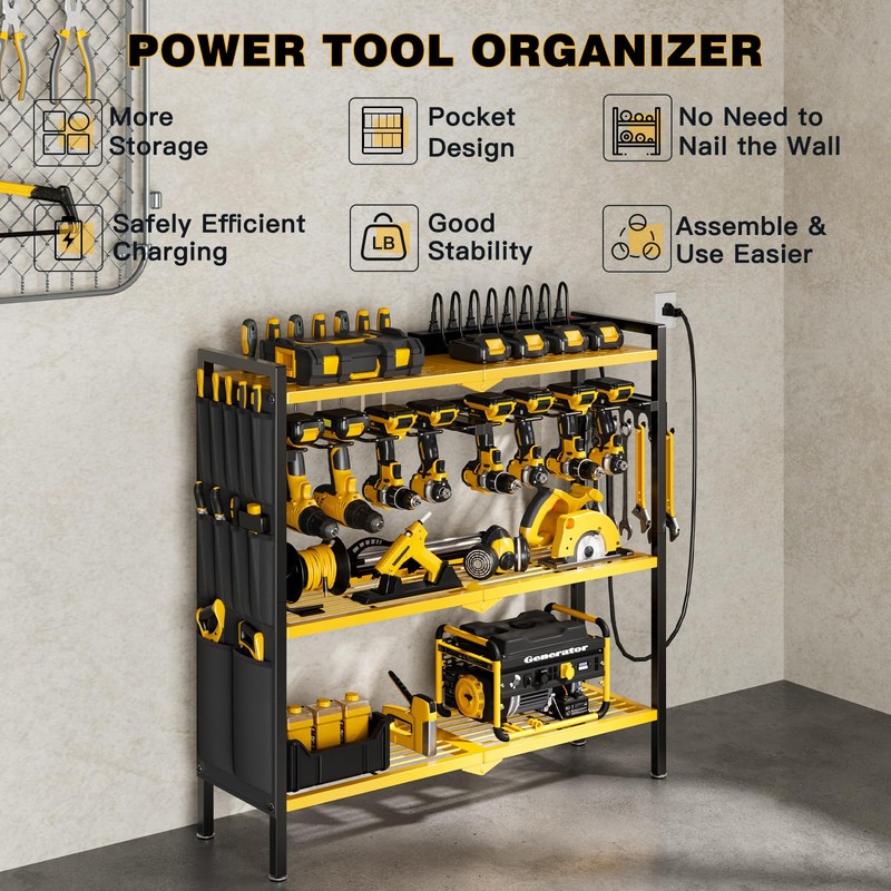 NattyDot Large Power Tool Organizer Cart with Charging Station 8