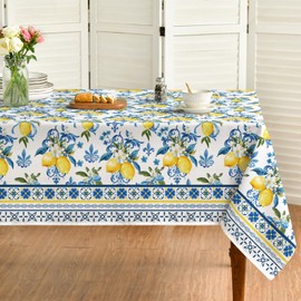 Horaldaily Summer Tablecloth 60×120 Inch Rectangular, Classical Iris Pattern Lemon Washable Seasonal Table Cover for Party Picnic Dinner Decor