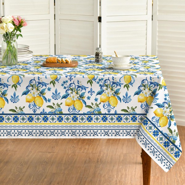 Horaldaily Summer Tablecloth 60×120 Inch Rectangular, Classical Iris Pattern Lemon